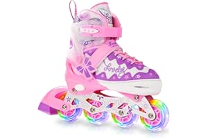 LOCAVUN Inline Skates for Girls and Kids, Roller Skates Blades with 4 Size Adjustable Light up Wheels for Kids Girls Beginner Ages 4-8 5-8 6-12 8-12 Indoor Outdoor