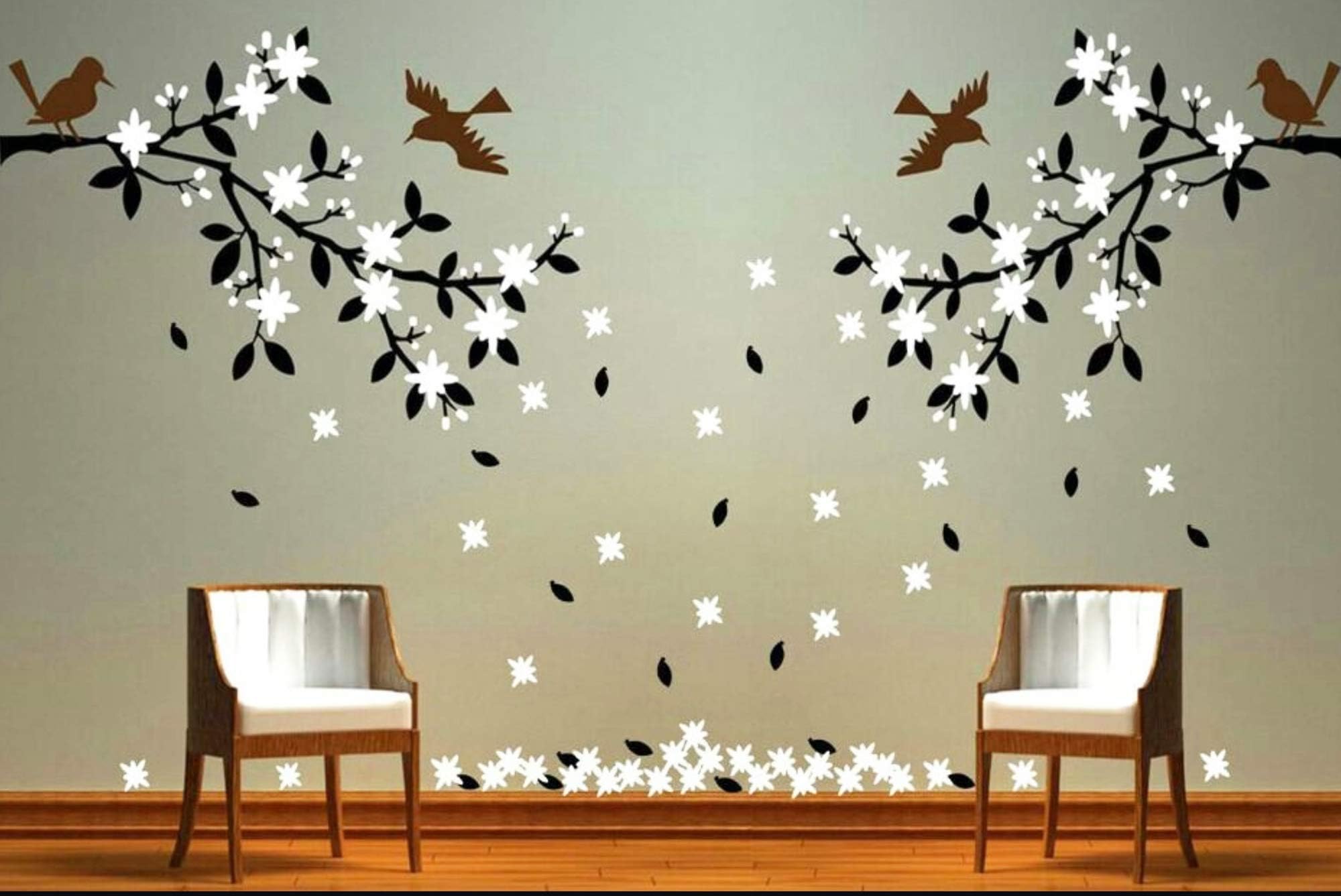 Shine Interiors Couple Branch 2 Wall Stencil (54X36 Inch_Multi)