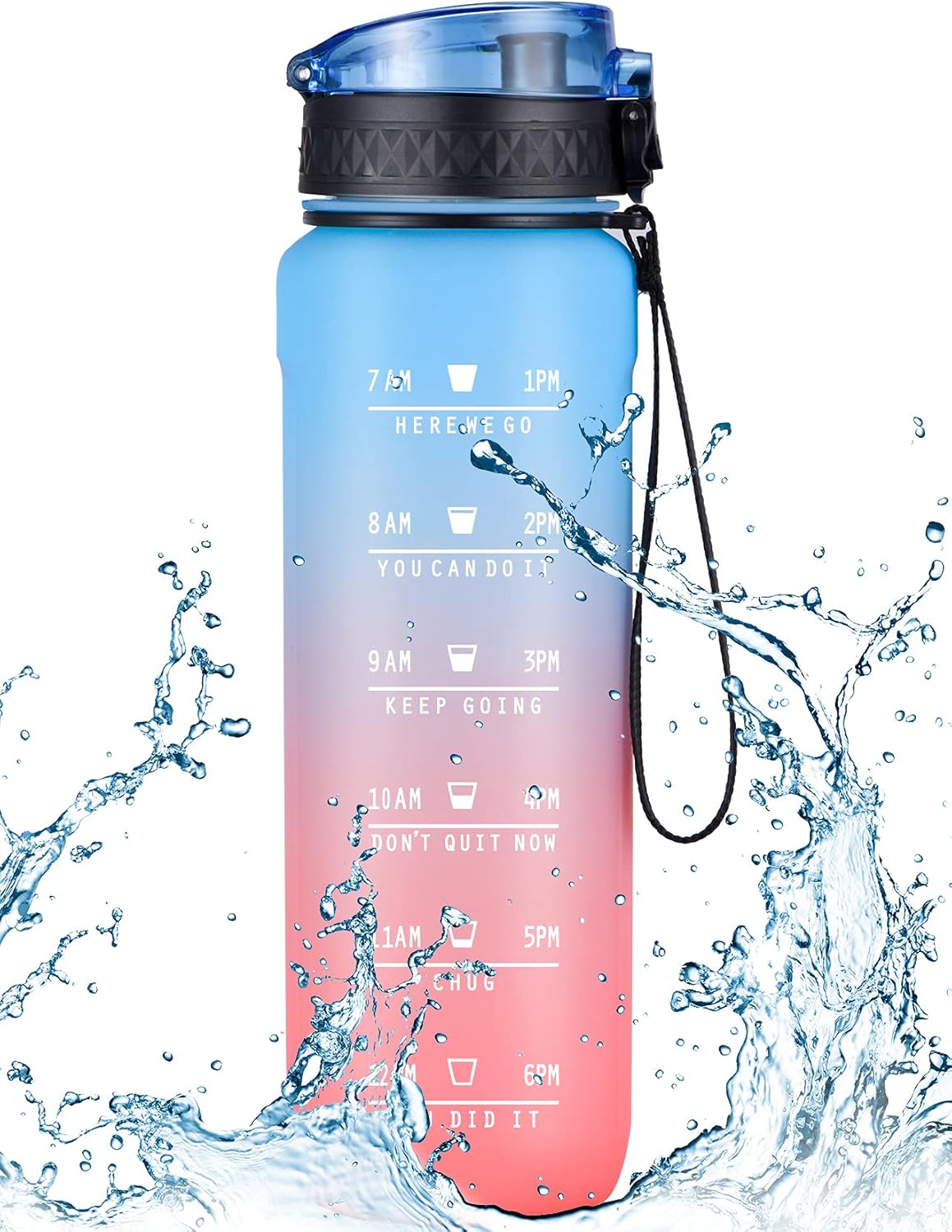 OMORC Sports Water Bottle with time marker-32oz, Fruit Infuser BPA Free Tritan Plastic Drinking Bottle with Locking Flip Lid, One-Handed Open Fitness Workout Water Bottle with Filter Blue-red: Kitchen & Dining
