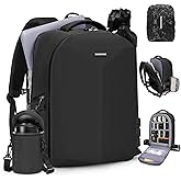 RAINSMORE Camera Backpack Hard Shell for DSLR/SLR Waterproof Camera Bag with Laptop Compartment 15.6 Inch Professional Camera Case with Rain Cover Photography Backpack Bag with Camera Lens Case Black