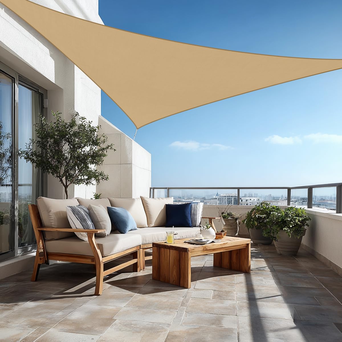 Green Bay Sand Patio Anti-UV Shade Sail - 3x3x3m Triangle - Gazebo Sail Awning Canopy