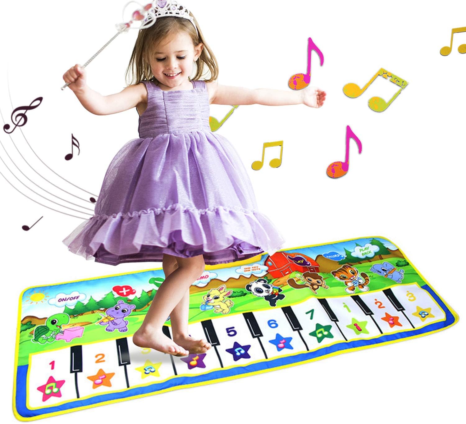 Children’s Musical Mats, LETEASE Baby Piano Mats Touch Play Game Dance Music Carpet Mat Animal Blanket, Baby Early Education Playmat Toys for Kids Gift (Green)