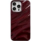 Caseative for iPhone 16 Pro Max Case, Wine Red | Water Ripple Pattern Curly Wave Shape Soft