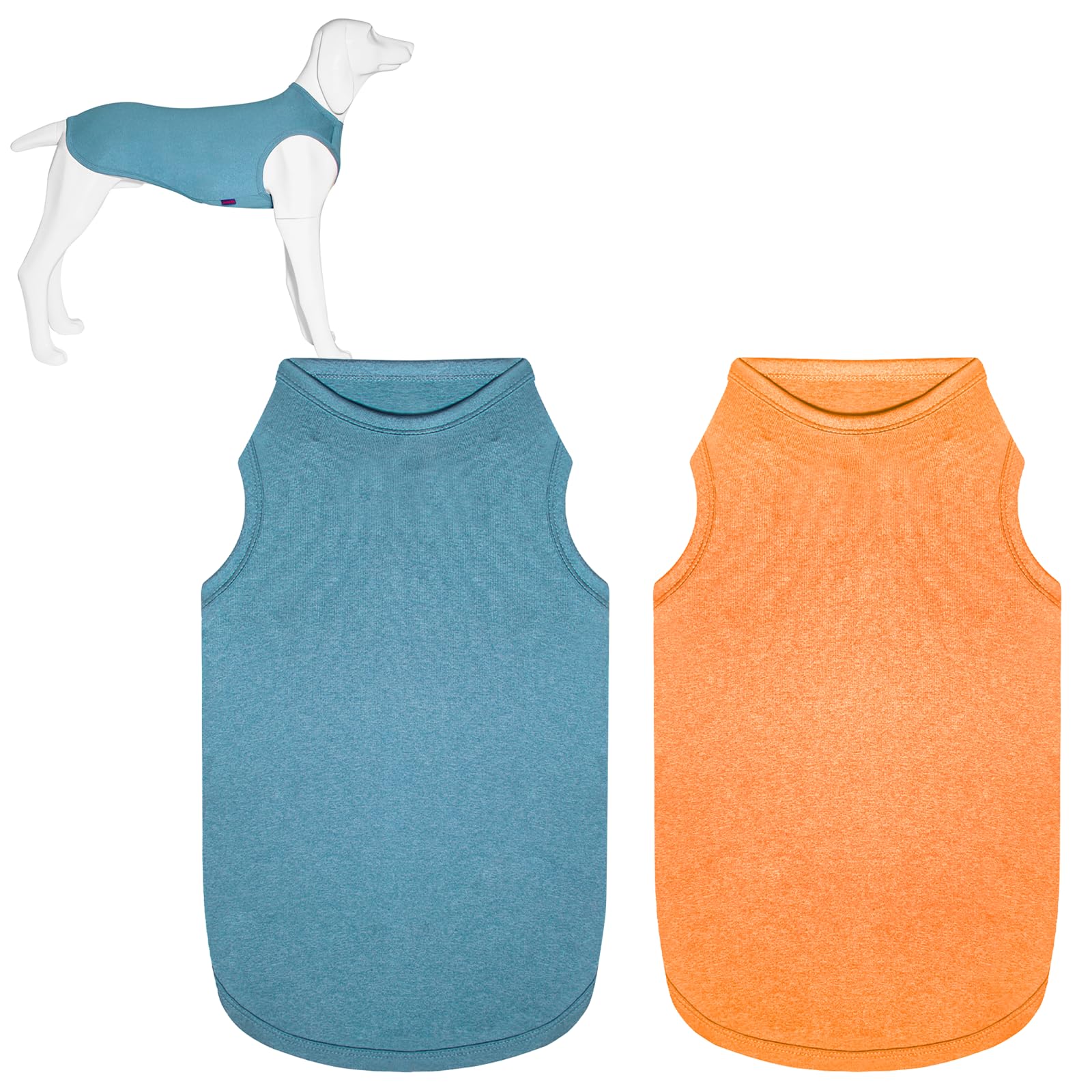 Kickred 2 Pack Dog Shirts, Summer Dog Clothes Pet Sleeveless Vest, Breathable Tank Top T-Shirts for Medium Large Dogs Boy Girl - Mint Blue+Orange Yellow (XL)