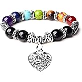 7 chakra bracelet natural beads yoga meditation religion healing balance stone beaded bracelet for women heart pendant