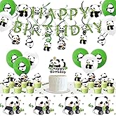 65pcs Cute Panda Birthday Party Supplies Set Panda Birthday Banner Hanging Spiral, Cake Toppers,Balloons Tablecloth Baby Shower Panda Party Decorations