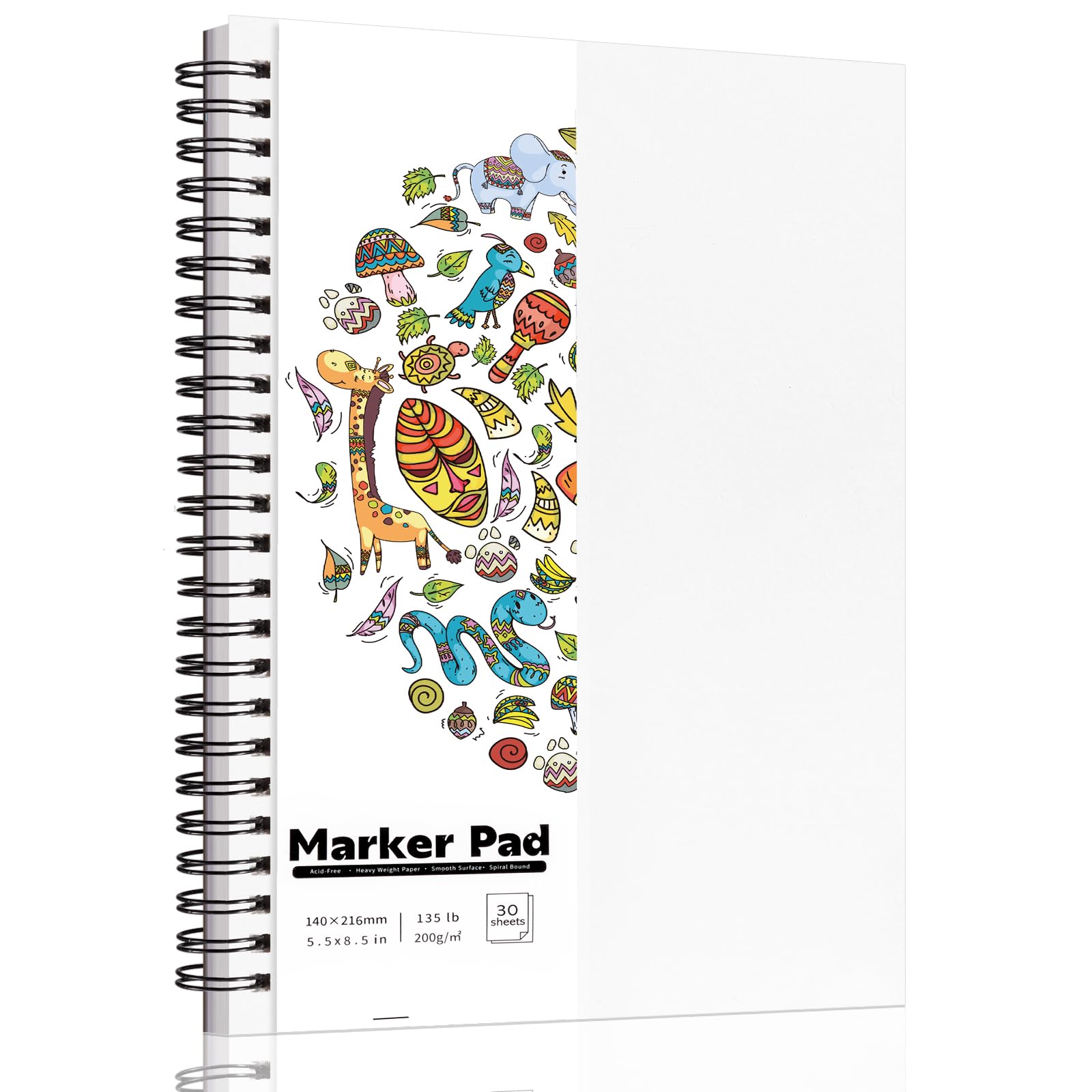 Photo 1 of 135lb/200gsm Marker Paper Pad, 5.5×8.5in Double Sided Bleedproof Marker Sketchbook, 30 Sheets Art Paper Sketch Pad, Smooth Painting Coloring Alcohol Marker Paper for DIY, Drawing, Ideal Gift