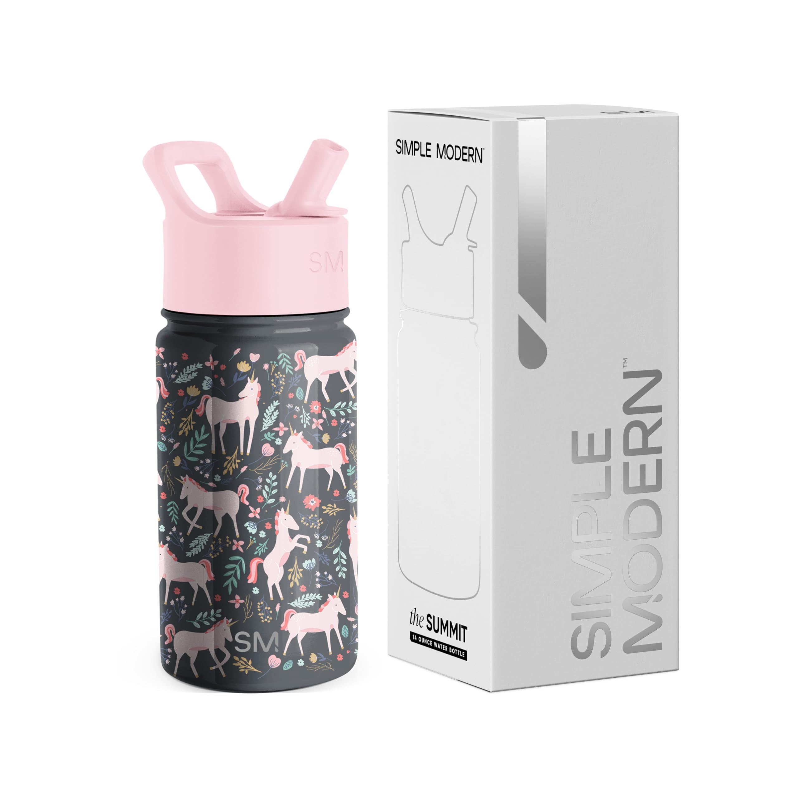 Simple Modern Kids Water Bottle with Straw | Insulated Stainless Steel Reusable Tumbler for Toddlers, Girls, Boys | Summit Collection | 415ml | Unicorn Fields