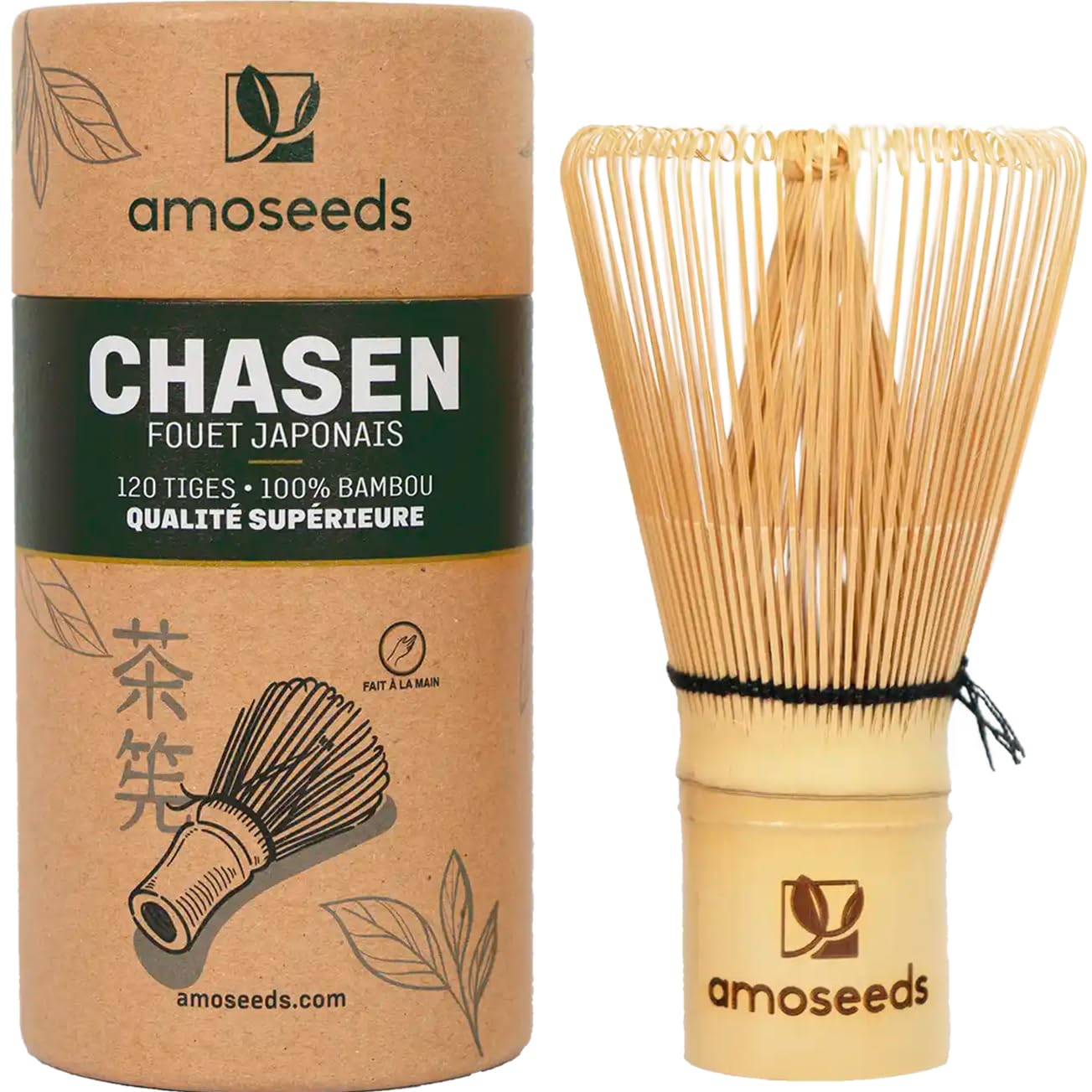 amOseeds Bamboo Matcha Whisk | Chasen 120 Stems, Handmade | Traditional Matcha Tea Accessory | Premium Quality