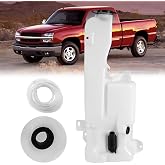 HIBRONGO Windshield Washer Reservoir Tank with Sensor Hole Compatible with Chevy Silverado 1999-2006/Tahoe &amp; Suburban &amp; Yukon 2000-2006 | ABS White Tank Replace GM1288113/GM1288121