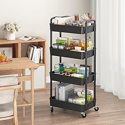 Sywhitta 4-Tier Plastic Rolling Utility Cart with