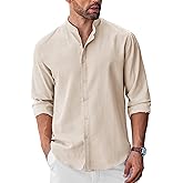 COOFANDY Men's Long Sleeve Oxford Dress Shirts Chambray Button Down Shirt Casual Band Collar Shirts