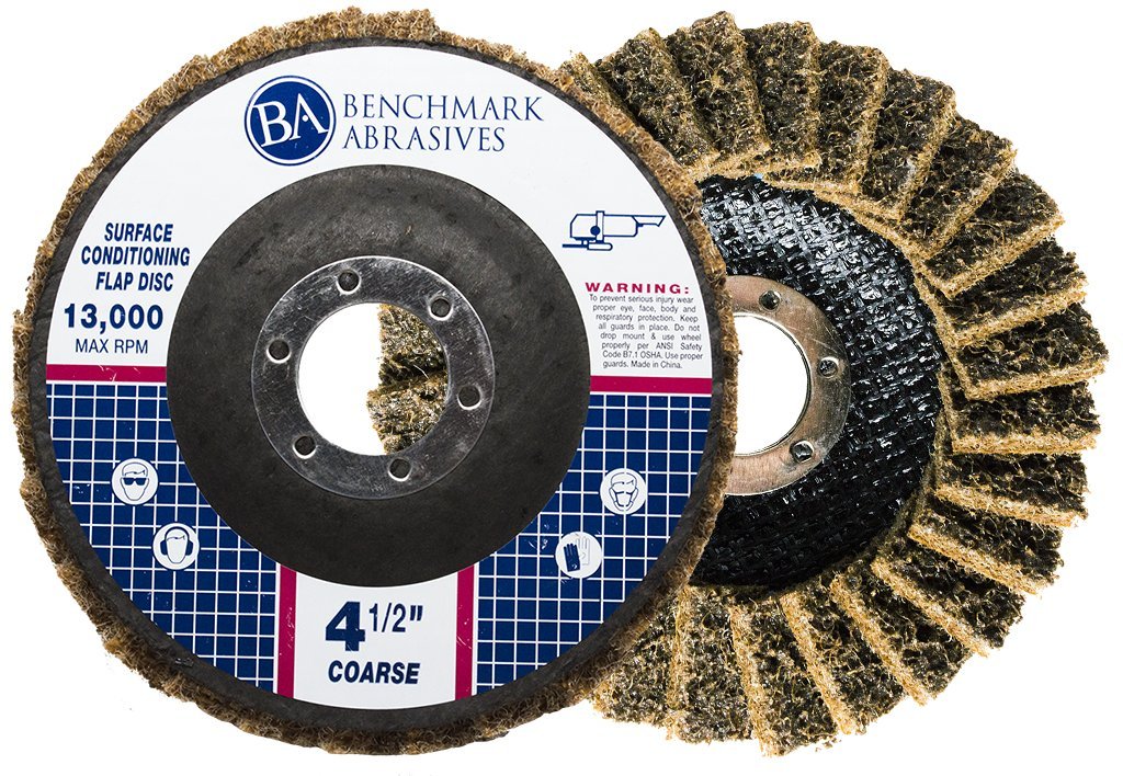 Benchmark Abrasives 4-1/2" Type 27 Surface Conditioning Angle Grinder Flap Discs for Blending, Grinding, Sanding, Polishing, 7/8" Arbor (5 Pack) - Coarse Grit
