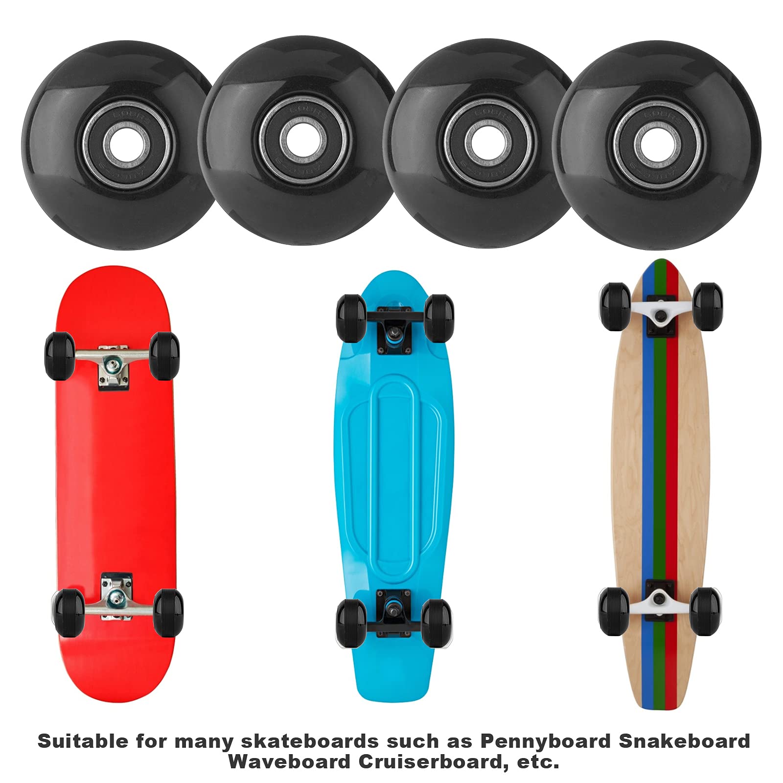 4pcs Skateboard Wheels 52mm with Bearings, Street Wheels 95A for Street Tricks Longboard Cruiser