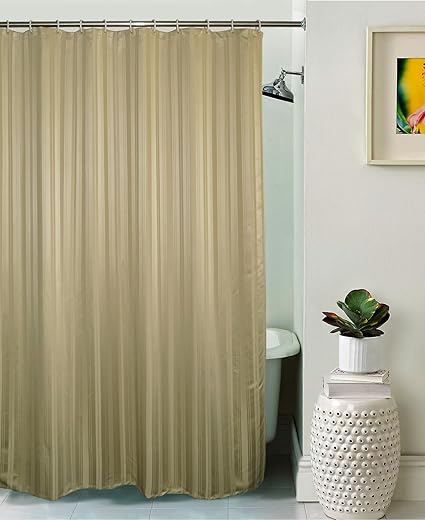 Lushomes Unidyed Beige Polyester Shower Curtain with 12 Plastic Eyelets