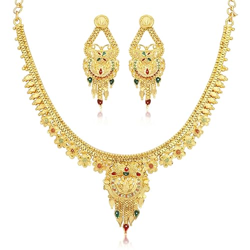 Graceful 24 Carat Gold Plated Wedding Jewellery Necklace Set for Women (N73752)