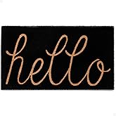 THEODORE MAGNUS Door Mat - Welcome Mat for Front Door with Non-Slip Backing - Durable Coir Doormat - Perfect for Outside Entrance and Entryway Matt - Outdoor/Indoor - Hello - Black - 17" x 30"