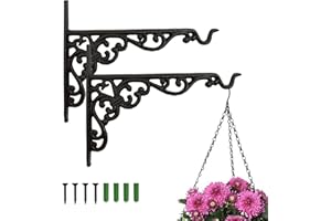 MrMrKura 2 Pack 10 Inch Hanging Plant Bracket, Wrought Iron Plant Hangers Outdoor Indoor, Wall Hooks for Bird Feeder Hanger/L