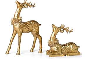 ZENSOUNDING 2PCS Christmas Deer Pendant Bedding and Standing Gold Deer Resin Home Decoration Suitable for Fireplace Living Room Dining Table Christmas Decoration (Bronze Gold)