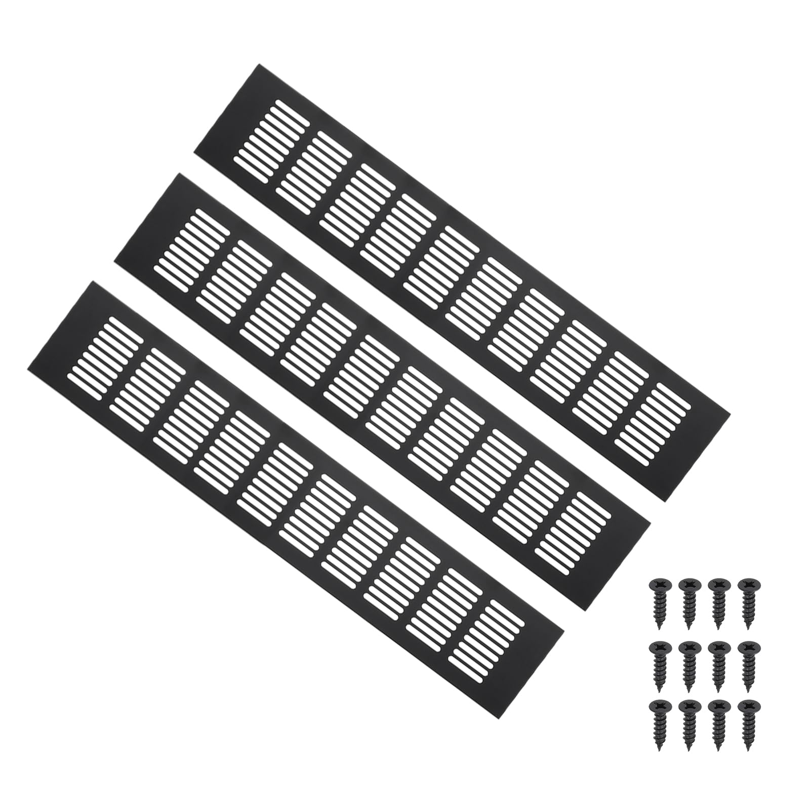PATIKIL 16 x 3.2 Inch Door Air Vent Cover, 3pcs Aluminum Grille Ventilation Cover Louvered with Mounting Screws for Cabinet Wardrobe Door, Black