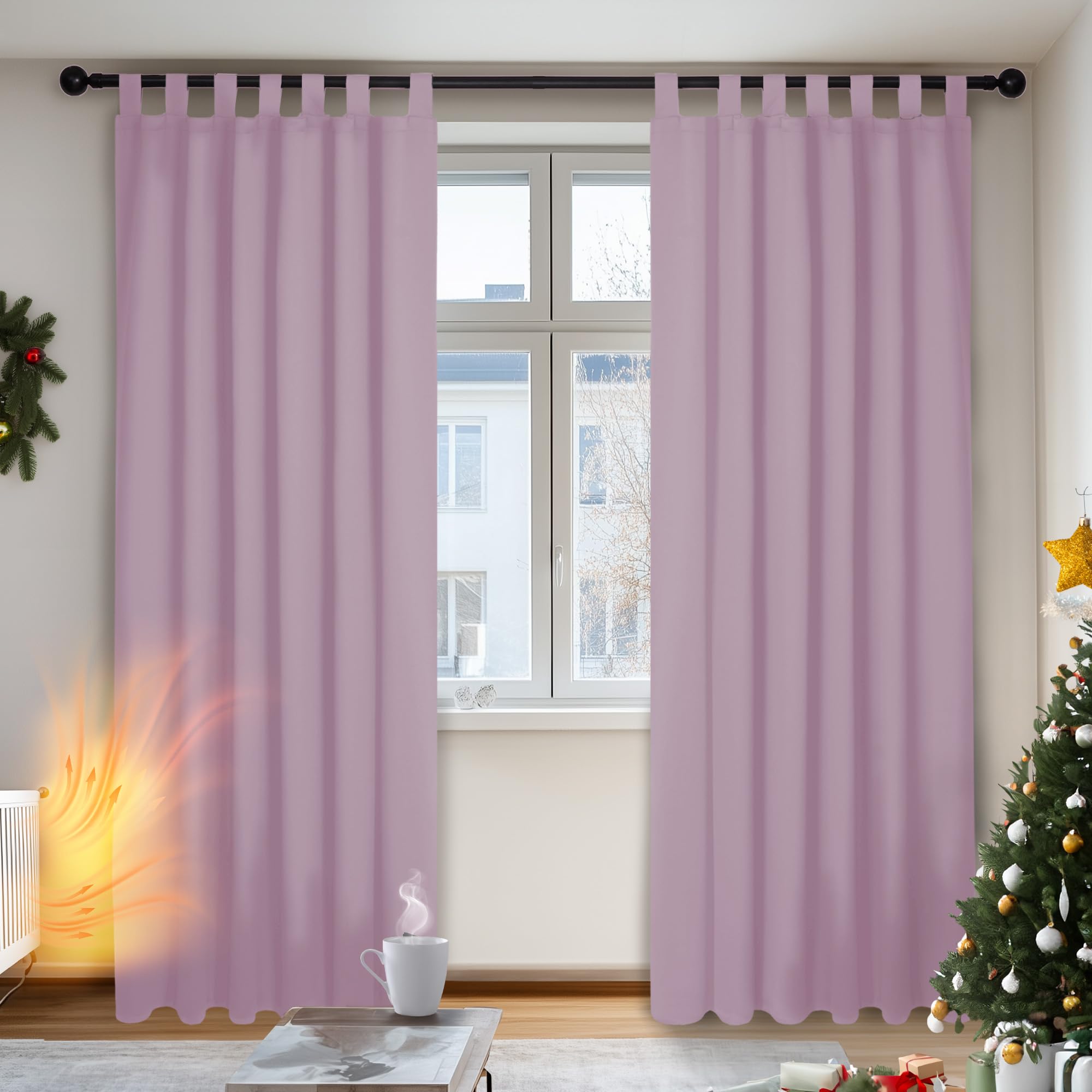 Deconovo Blackout Curtains Thermal Insulated Curtains Tab Top Curtains for Girls Bedroom Light Pink W55 x L69 Two Panels