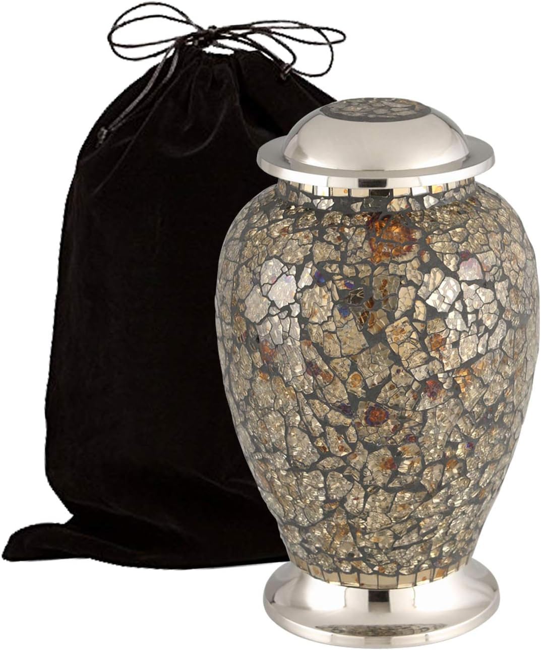 Eternitymart Mosaic Cracked Glass Cremation Urn for Human Ashes - Adult Funeral Urn Handcrafted - Affordable Urn for Ashes - Large Urn Deal. (Gray Blue Yellow)