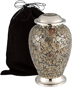 Eternitymart Mosaic Cracked Glass Cremation Urn for Human Ashes - Adult Funeral Urn Handcrafted - Affordable Urn for Ashes - Large Urn Deal. (Gray Blue Yellow)
