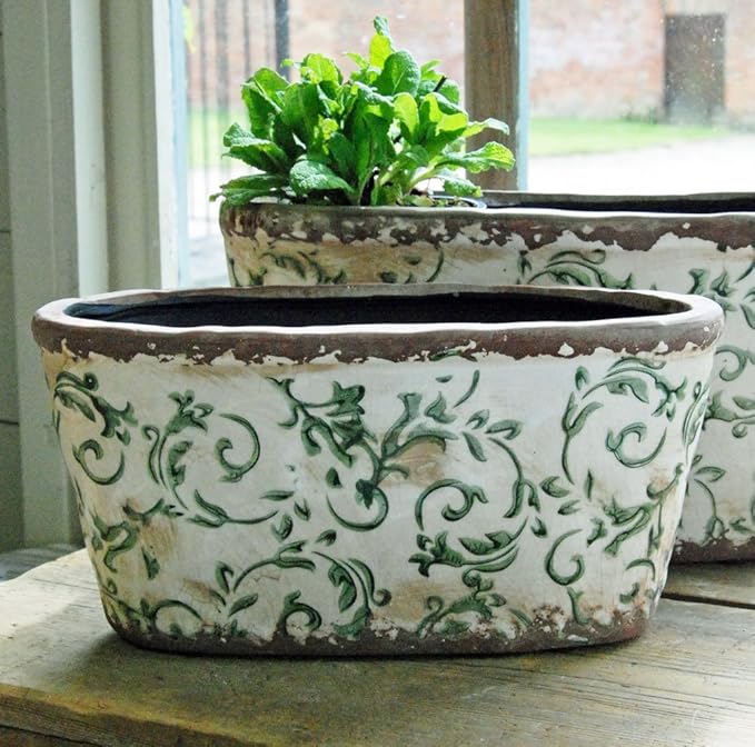 Bluebell Yard Small Hampton green floral ceramic oval planter Amazon