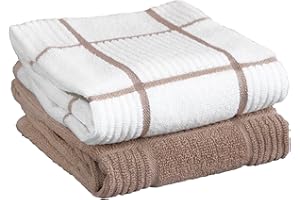 T-fal Solid & Checked Parquet Kitchen Towels: Highly Absorbent, Super Soft Long Lasting - 100% Cotton, 16"x26" Dish Towels fo