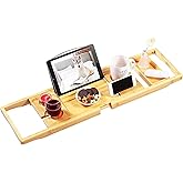 VaeFae Bamboo Bathtub Caddy Tray, Expandable Bath Tray for Tub with Upgraded Wine Slots and Book Holder - Ideal for One or Tw