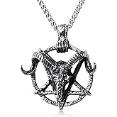 KIRTIJW Satanic Necklace Goat Head Inverted Pentagram Sigil of Lucifer Pendant Necklace Jewelry for Men 60cm