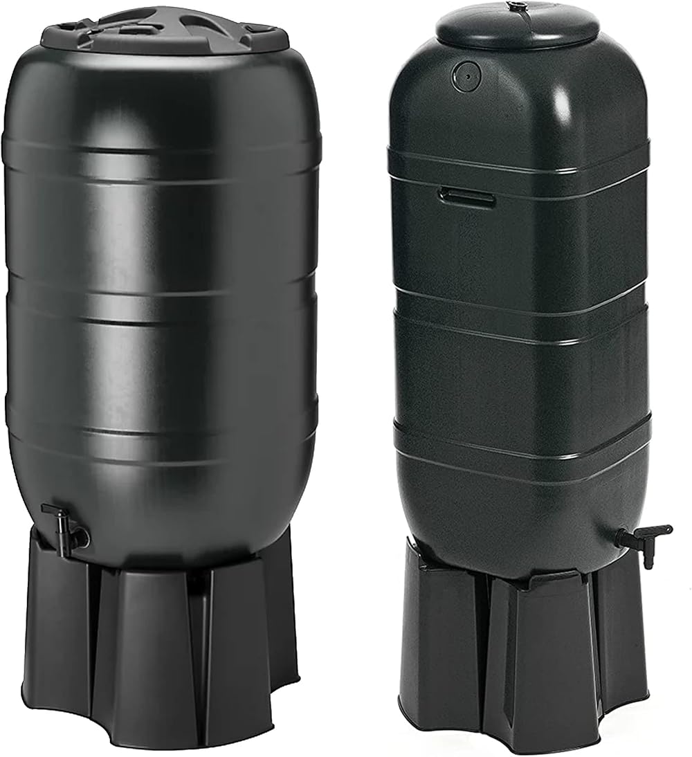 Pluto Packaging 100 Litre Slim Line Outdoor Rain Water Butt with Stand Kit
