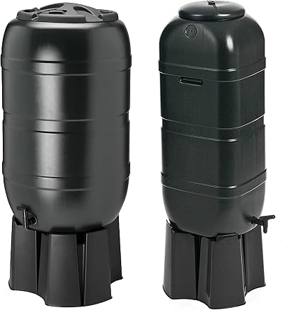 Pluto Packaging 100 Litre Slim Line Outdoor Rain Water Butt with Stand Kit