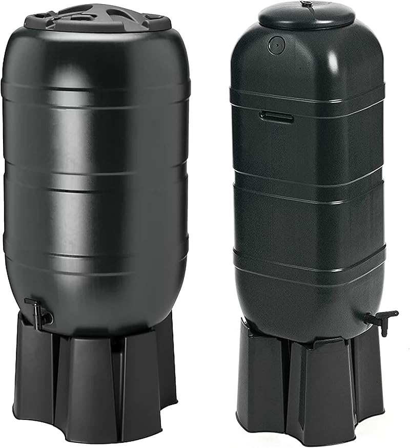Pluto Packaging 100 Litre Slim Line Outdoor Rain Water Butt with Stand Kit