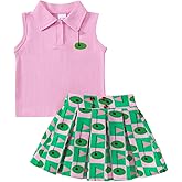 Dobeiokal Toddler Baby Girl Golf Outfit Golf Print Polo Shirt Sleeveless Tank Top Mini Skirt Set Cute Girls Summer Clothes