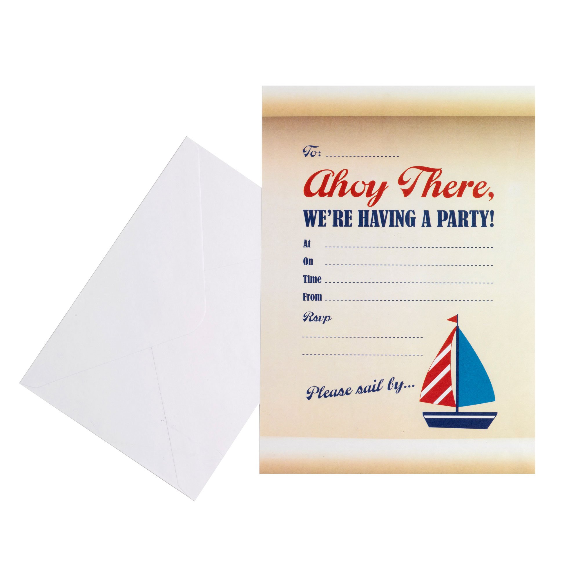 Neviti 598861 Ahoy There Nautical Seaside Theme Boys Party Invitations, Blue, Pack of 10 with Envelopes