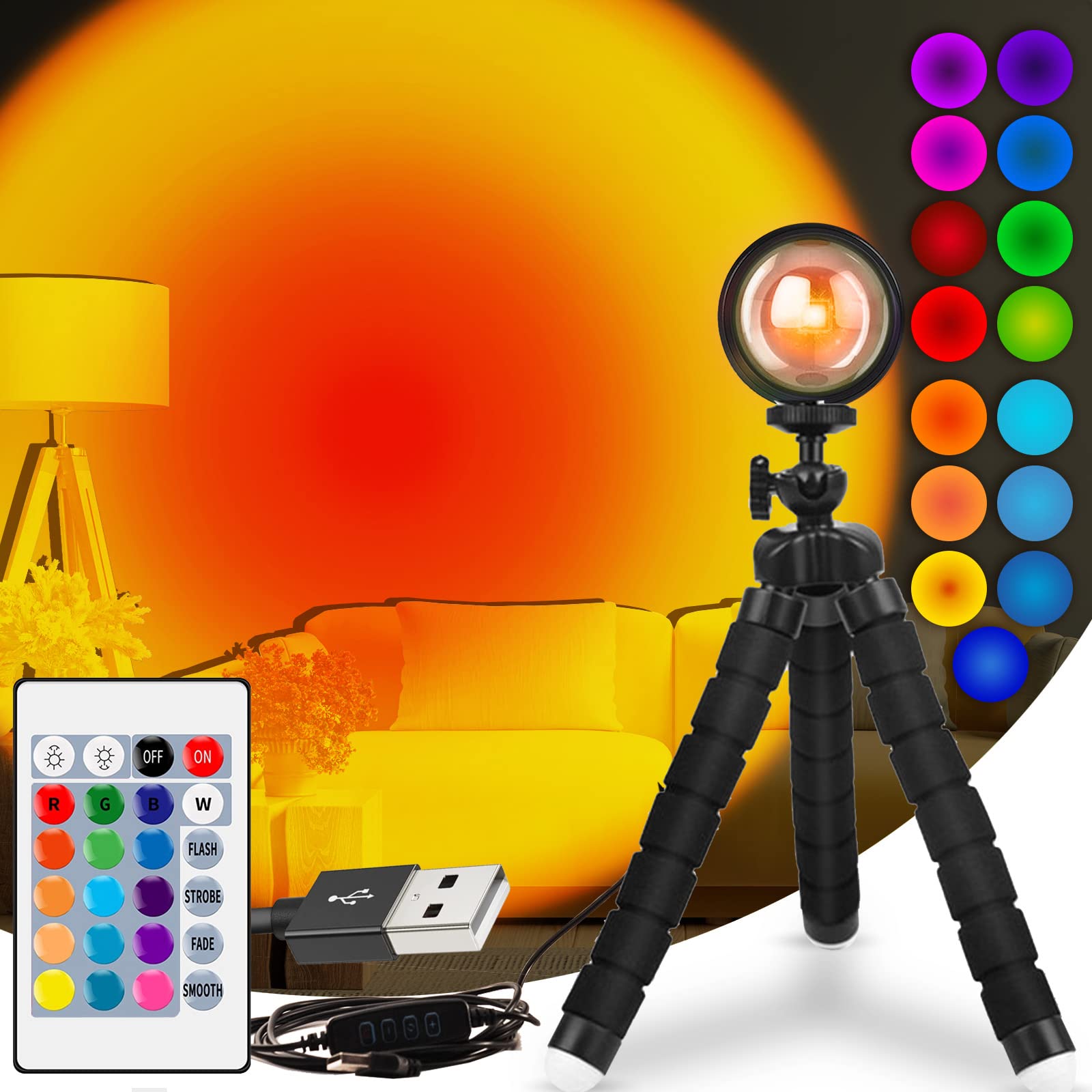 Dalbie's Sunset Lamp on Tripod - RGB 16 Colour USB Sunset Lamp Projection