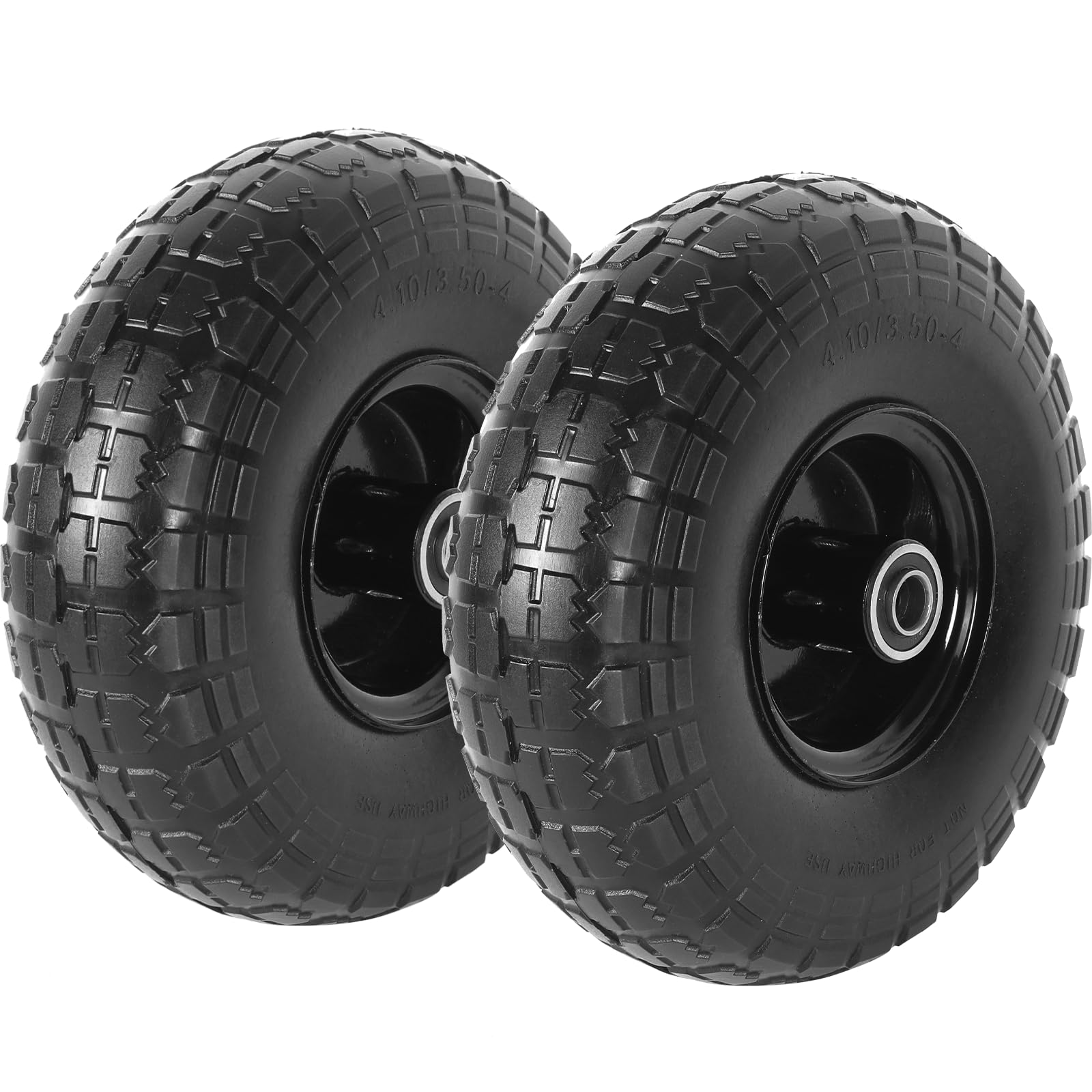 Photo 1 of AR-PRO (2 Pack) 4.10/3.50-4 Flat Free Tire and Wheel, 10-Inches Solid Tires for Wheelbarrow, Dolly, Hand Truck, Wagon, Garden Cart, Generator Wheels Replacement - 5/8" Bearings, 2.2" Offset Hub