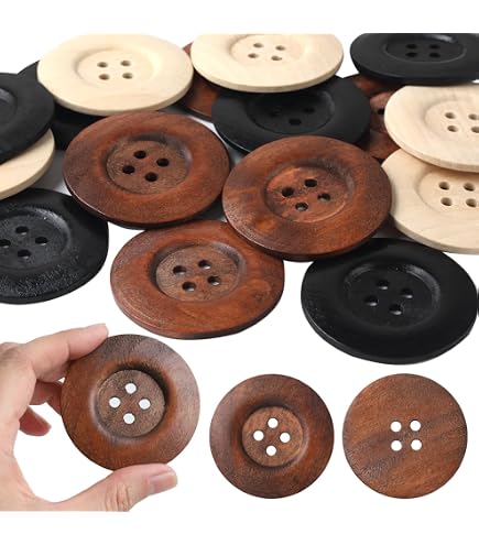 10pc 4-Hole Wood Round Buttons For Sewing – Mixed Sizes 10mm To 38mm, Beige/Black/Dark Coffee, DIY Crafts