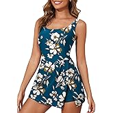 Aleumdr One Piece Swimdress Swimsuit for Women Tummy Control Split Swim Dress Skirt Bathing Suit with Pockets
