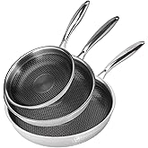 RisenutX Hybrid 8 10 12 inch Stainless Steel Non Stick Skillet set,Frying Pans Nonstick, PFOA Free Cookware, Dishwasher and Oven Safe, Induction Compatible