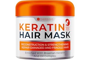 BELLISSO Keratin Hair Mask - Sulfate Free Hydrating Deep Conditioner Treatment for Dry, Damaged and Split Ends - Moisture for Frizzy and Curly Hair - For Women and Men - Moisturizer Care to Repair Damage