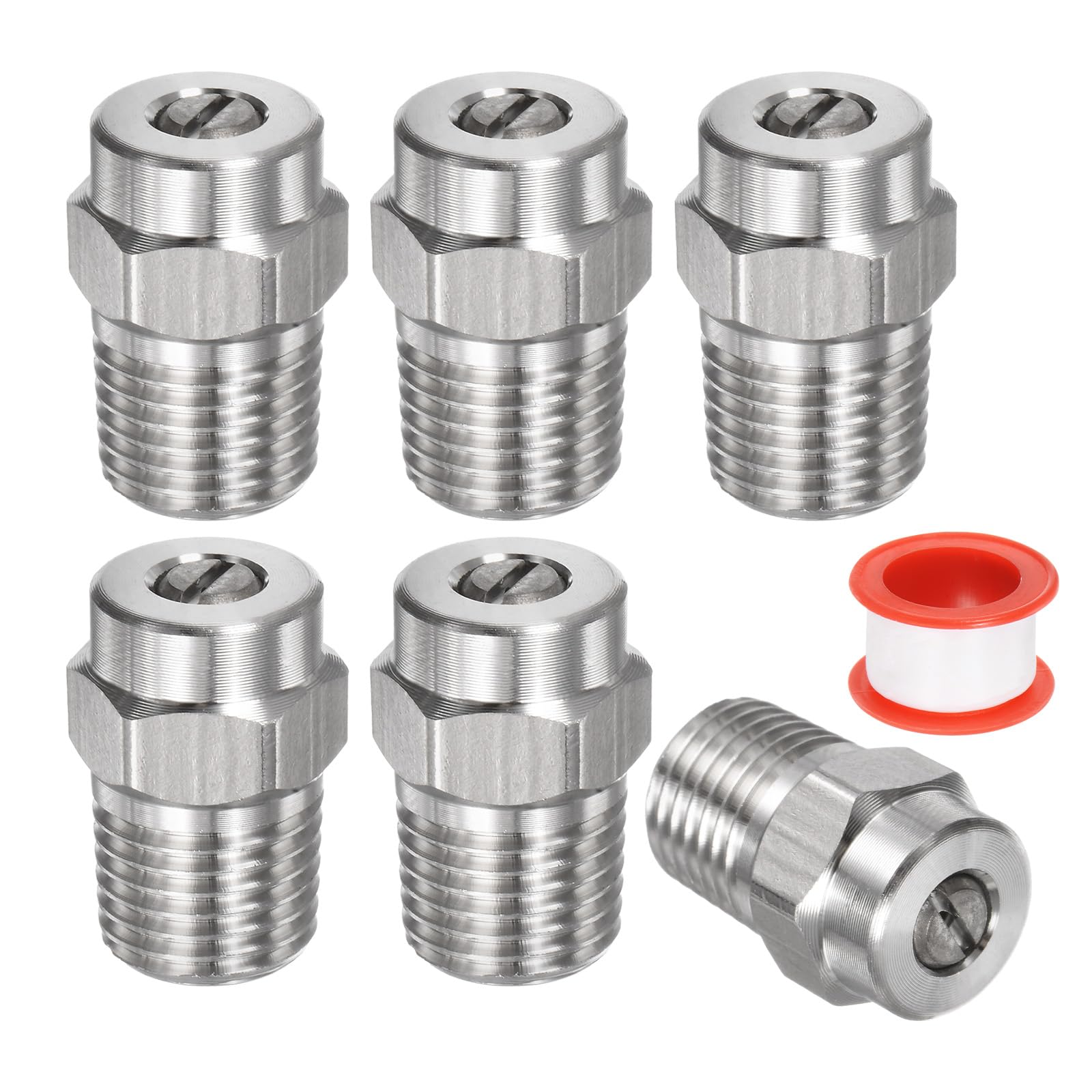 M METERXITY 6 Pack Surface Clean Tips - 25 Degree 1/4" NPT Male Pressure Washer Nozzles Cleaner Nozzle Replacement, Stainless Steel with Sealing Tape, Apply to Water Guns (1.236mm Orifice)