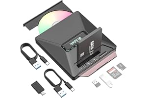 SUIDEK CD DVD Drive External, Portable CD DVD Driver +/-RW Burner with 2.5" SATA,SD Card Reader and USB A Type C 2.0 Hub Comp