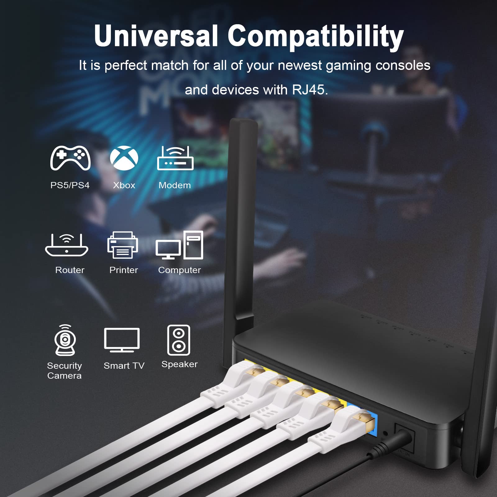 HUGIN Cat 8 LAN Kabel 5m, Netzwerkkabel Flach Cat 8 Ethernet Kabel, 40Gbps 2000MHz Gigabit POE Patchkabel Internetkabel für Gaming PC PS5 PS4 Switch Router Modem TV (5m/weiß) 6