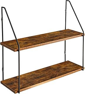 IBUYKE Wandregal 60x20.5x53 cm, Industrie-Design, Schweberegal 2 Etagen aus Holz und Metall, dekorative Regale, für Schlafzimmer, Wohnzimmer, Küche und Flur RF-TM011