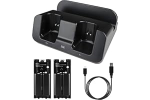 YZGAME Replaceable Wii Charger, Wii Charging Station Wii Dock Stand for Wii Remote & Replaceable Wii Gamepad, 2pcs 2800mAh Batteries & Charging Cord -Black