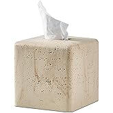 Natural Travertine Textures Tissue Box Cover Square for Home Decor,Resin Heavy Tissue Box Holder for Bathroom Countertop,Tabletop,Bedside Table,Office (Handmade of Resin)
