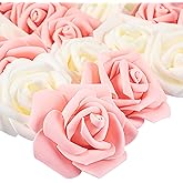 Chuangdi 140 Pack Artificial Roses Flowers Bulk, 1.25 x 3 Inch Foam Flowers Heads for Rose Wall Backdrops Decoration, Wedding Centerpieces, Bouquets DIY Crafts, Bridal Shower(Peach, Ivory)