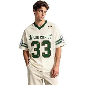 Jesus Jersey Oversized 33 Christian Football Jerseys Shirts for Womens Mens | Y2k Streetwear Baggy Letter Printed Graphic V-N